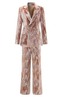 Laden Sie das Bild in den Galerie-Viewer, Glitzernde staubige Rose Samt Pailletten mit gekerbtem Revers 2-teilige Anzüge