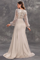 Laden Sie das Bild in den Galerie-Viewer, Marineblaues Meerjungfrauen Pailletten Langärmeliges Chorkleid mit Seitenumhang