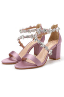 Laden Sie das Bild in den Galerie-Viewer, Strassweiße Klobiger Hoher Absatz Sandalen