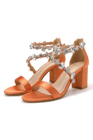 Laden Sie das Bild in den Galerie-Viewer, Strassweiße Klobiger Hoher Absatz Sandalen