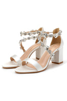 Laden Sie das Bild in den Galerie-Viewer, Strassweiße Klobiger Hoher Absatz Sandalen