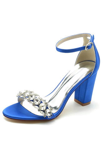 Königsblaue Ballsandalen mit Strass und Knöchelriemen