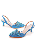 Laden Sie das Bild in den Galerie-Viewer, Schwarze Slingback Sandalen mit Strass-Absatz Slip-On mit spitzer Zehenpartie mit Blockabsätzen