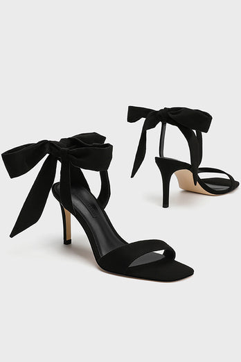 Schwarze elegante Slim-Sandalen aus Wildleder mit Knöchel und Schnürung