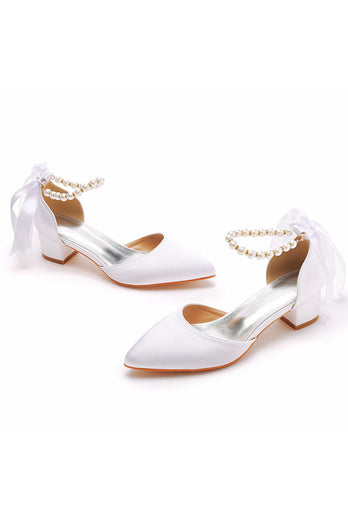 Elfenbein Brautschuhe Perle Schnürung Hochzeit Absätze Elegante spitze Spitze Hochzeit Party Schuhe