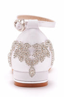 Laden Sie das Bild in den Galerie-Viewer, Weiße spitze Brautschuhe mit Perlenstickerei