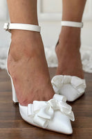 Laden Sie das Bild in den Galerie-Viewer, Weiße Schleife Spitze Seite Hohle Hoher Absätze