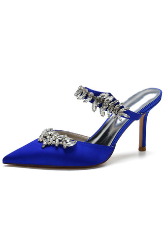 Königsblaue spitz zulaufende Strass Stiletto Sandalen