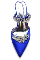 Laden Sie das Bild in den Galerie-Viewer, Königsblaue spitz zulaufende Strass Stiletto Sandalen