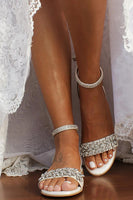 Laden Sie das Bild in den Galerie-Viewer, Goldene Strass-Sandale mit niedrigem Absatz