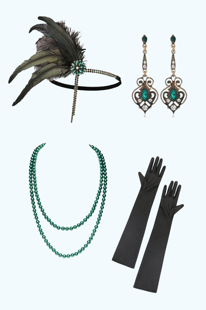 Zapaka Frauen 1920er Jahre Party Accessoires Sets Grün Vier Stücke Sets – ZAPAKA DE