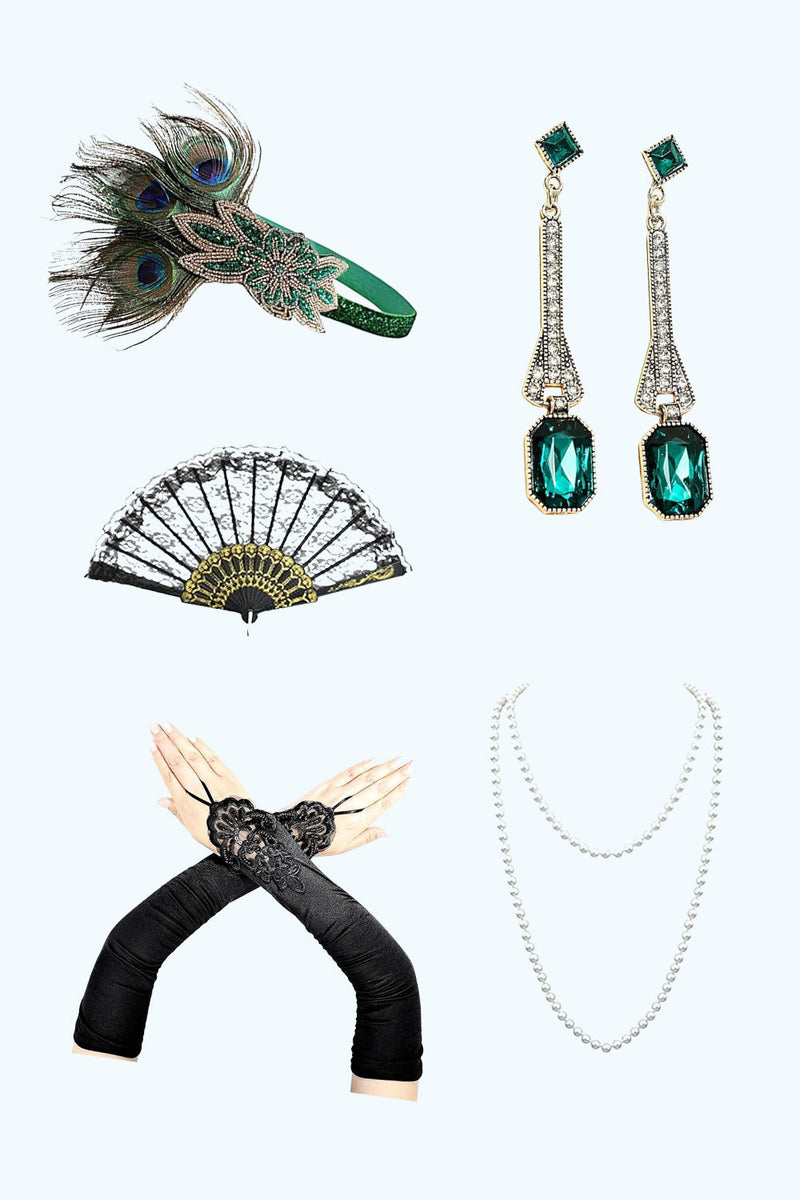 Zapaka Frauen 1920er Jahre Party Accessoires Grün Fünfteilige Sets – ZAPAKA DE