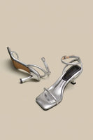 Laden Sie das Bild in den Galerie-Viewer, Schwarze PU-Ledersandalen mit Knöchelriemen und hohem Absatz