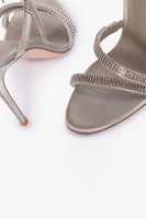 Laden Sie das Bild in den Galerie-Viewer, Glitzernde silberne Riemchen Quasten mit Perlen Offene Zehenpartie Hoher Absatz