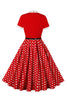 Laden Sie das Bild in den Galerie-Viewer, A Linie Schwarzes Polka Dots Kurzarm Kleid aus den 1950er Jahren mit Gürtel