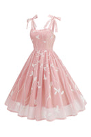 Laden Sie das Bild in den Galerie-Viewer, Blumen Lila A-Linie Spaghettiträger Kleid aus den 1950er Jahren