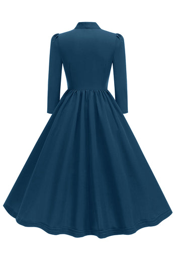 Lila plissiertes Kleid aus den 1950er Jahren mit langen Ärmeln