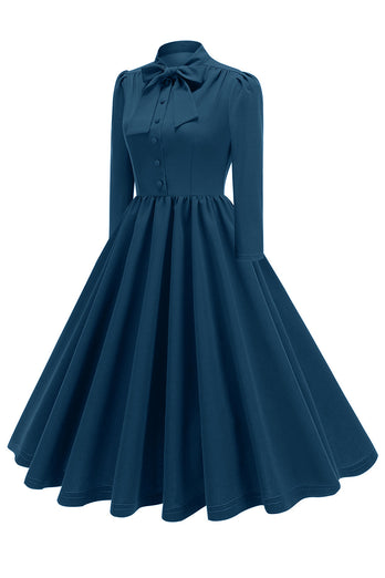 Lila plissiertes Kleid aus den 1950er Jahren mit langen Ärmeln