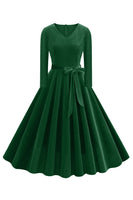 Laden Sie das Bild in den Galerie-Viewer, Gelbes V-Ausschnitt Kleid mit langen Ärmeln