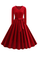 Laden Sie das Bild in den Galerie-Viewer, Gelbes V-Ausschnitt Kleid mit langen Ärmeln