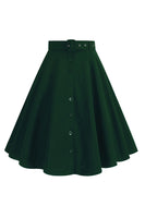 Laden Sie das Bild in den Galerie-Viewer, Schwarzer lässiger A-Linie Midirock mit Knopfleiste