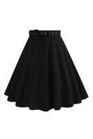 Laden Sie das Bild in den Galerie-Viewer, Schwarzer lässiger A-Linie Midirock mit Knopfleiste