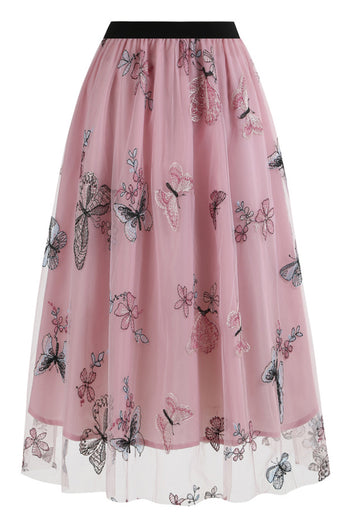 Aprikose A-Linie Chiffon Midi-Rock mit hohem Taillen