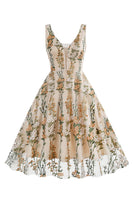 Laden Sie das Bild in den Galerie-Viewer, Schwarzes ärmelloses elegantes Vintage Kleid mit floraler Spitzenstickerei