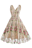 Laden Sie das Bild in den Galerie-Viewer, Schwarzes ärmelloses elegantes Vintage Kleid mit floraler Spitzenstickerei