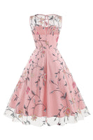 Laden Sie das Bild in den Galerie-Viewer, Aprikose Elegantes geblümtes besticktes ärmelloses Midi Vintage Kleid