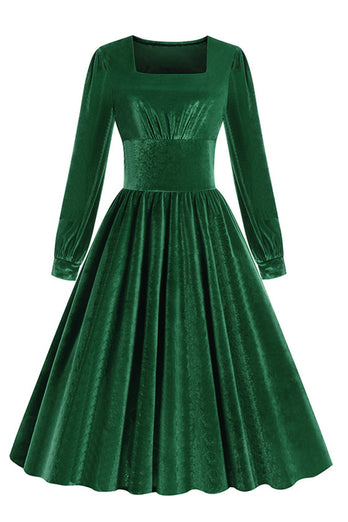 Schwarzes A Linie Langärmeliges plissiertes Vintage Kleid aus den 1950er Jahren