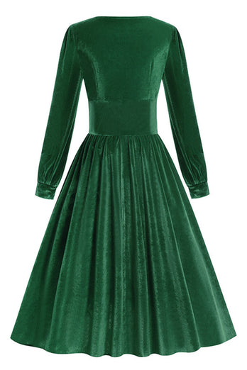 Schwarzes A Linie Langärmeliges plissiertes Vintage Kleid aus den 1950er Jahren