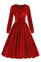 Laden Sie das Bild in den Galerie-Viewer, Schwarzes A Linie Langärmeliges plissiertes Vintage Kleid aus den 1950er Jahren