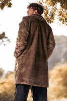 Laden Sie das Bild in den Galerie-Viewer, Flauschiger gekerbtes Revers Kunstpelz Langer Khaki Herrenmantel