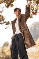 Laden Sie das Bild in den Galerie-Viewer, Flauschiger gekerbtes Revers Kunstpelz Langer Khaki Herrenmantel