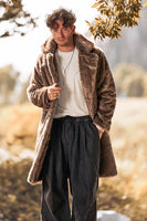 Laden Sie das Bild in den Galerie-Viewer, Flauschiger gekerbtes Revers Kunstpelz Langer Khaki Herrenmantel