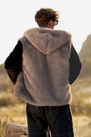 Laden Sie das Bild in den Galerie-Viewer, Flauschiger brauner Kunstpelz mit langen Ärmeln Kurzer Herrenmantel mit Kapuze