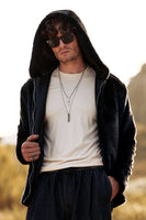 Laden Sie das Bild in den Galerie-Viewer, Schwarzer Herrenmantel Kunstpelz Lange Ärmel Winter Oberbekleidung