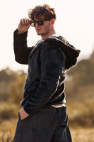 Laden Sie das Bild in den Galerie-Viewer, Schwarzer Herrenmantel Kunstpelz Lange Ärmel Winter Oberbekleidung