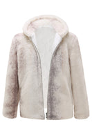 Laden Sie das Bild in den Galerie-Viewer, Elfenbein Kapuzenmantel aus Kunstpelz mit Reißverschluss für Herren