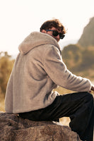 Laden Sie das Bild in den Galerie-Viewer, Khaki Reißverschluss Fleece Hoodie Herren Wintermantel