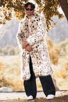 Laden Sie das Bild in den Galerie-Viewer, Weißer mittellanger langärmeliger Herrenmantel mit Kunstpelzdruck und Leopardenmuster