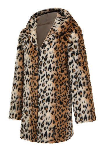 Herren Winter Mittellanger Mantel aus Leoparden Kunstpelz