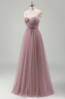 Laden Sie das Bild in den Galerie-Viewer, Glitzerndes graues lila A-Linie Pailletten Korsett Langes Ballkleid