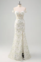 Laden Sie das Bild in den Galerie-Viewer, Hellgrüne Meerjungfrau schulterfreies Korsett Langes Ballkleid mit Stickerei