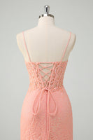 Laden Sie das Bild in den Galerie-Viewer, Orange Meerjungfrau Spaghettiträger Korsett Pailletten Ballkleid