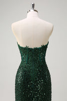 Laden Sie das Bild in den Galerie-Viewer, Glitzernde Meerjungfrau Dunkelgrünes Korsett Pailletten Spitze Ballkleid mit Schlitz