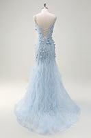 Laden Sie das Bild in den Galerie-Viewer, Meerjungfrau Grünes Korsett Spaghettiträger Langes Ballkleid mit 3D-Blumen