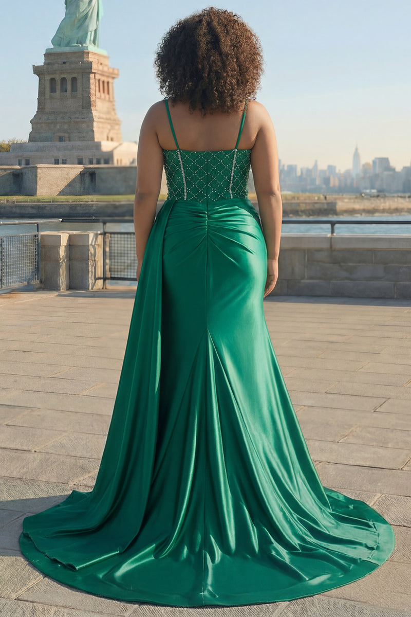 Laden Sie das Bild in den Galerie-Viewer, Glitzerndes Königsblaues Meerjungfrauen gerafftes Satin Langes Ballkleid mit Schlitz