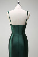 Laden Sie das Bild in den Galerie-Viewer, Funkelndes dunkelgrünes Meerjungfrauen Perlen Satin Langes Ballkleid mit Schlitz